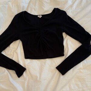 Garage Black Ruched Long Sleeve Crop Top